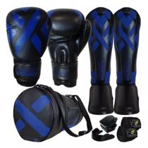 Kit Muay Thai Power X Luvas, Caneleiras, Bolsa, Bandagens e Bucal Equipamento Completo Olimpo Esportes