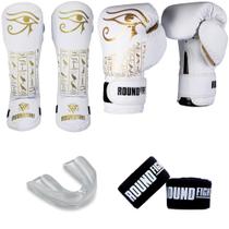 Kit Muaythai Kickboxing Luva Bandagem Bucal Caneleira Egito - Round Fight