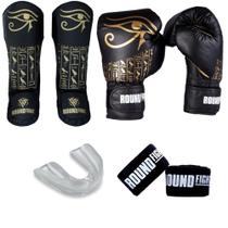 Kit Muaythai Kickboxing Luva Bandagem Bucal Caneleira Egito - Round Fight