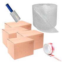 Kit Mudança Básico com Caixas de Papelão, Plástico Bolha, Fita cuidado fragil e Filme Stretch