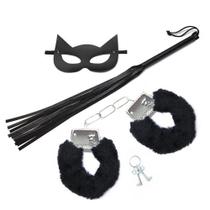 Kit Mulher Gato Máscara, Chicotinho e Bracelete de Pelúcia