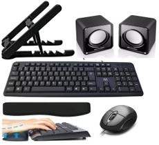 Kit Multi3 - Teclado e Mouse com fio / Suporte Para Notebook / Caixa De Som / KeyPad Apoio de Pulso