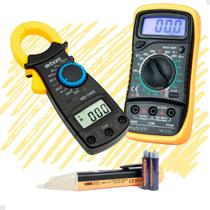 Kit Multímetro Digital Alicate Amperímetro Detectora Tensão