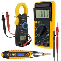 Kit Multímetro Digital Alicate Amperímetro E Caneta Detector Kit Eletricista