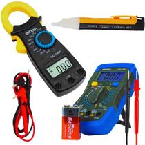 Kit Multímetro Digital Amperímetro Detector de Tensão Ferramentas para Eletricistas com Medição Precisa e Segura Kit Multímetro Digital Amperímetro Detector de Tensão Ferramentas para Eletricistas com Medição Precisa e Segura