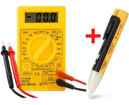 Kit Multimetro Digital + Caneta Detectora Tensão Corrente Eletrica