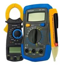 Kit Multímetro Digital + Caneta Tensão + Alicate Amperímetro