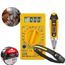 KIT Multímetro Digital Caneta Tensão Com Lanterna e Fita
