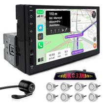 Kit Multimídia 1 Din 7 Polegadas + Câmera Ré + Sensor 8 Pontos Prata Golf 1997 1998 1999 2000 2001 Carplay