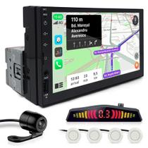 Kit Multimídia 1 Din 7 Polegadas + Câmera Ré + Sensor Ré Pérola Corolla 2013 2014 2015 2016 2017 Carplay