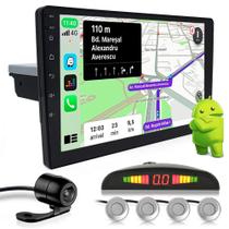 Kit Multimídia 1 Din 9 Polegadas Android + Câmera Ré + Sensor Ré Prata Tucson 2010 2011 2012 2013 Bluetooth
