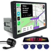 Kit Multimídia 1 Din 9 Polegadas + Câmera Ré + Sensor Ré Azul New Fiesta 2011 2012 2013 Espelhamento