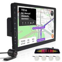 Kit Multimídia 1 Din 9 Polegadas + Câmera Ré + Sensor Ré Branco Pérola Fiat Toro 2016 2017 2018 2019 2020 USB Bluetooth