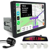 Kit Multimídia 1 Din 9 Polegadas + Câmera Ré + Sensor Ré Pérola Picanto 2007 2008 2009 2010 2011 Android Auto