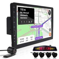 Kit Multimídia 1 Din 9 Polegadas + Câmera Ré + Sensor Ré Preto Fosco Emborrachado Onix 2017 2018 2019 2020 USB Bluetooth