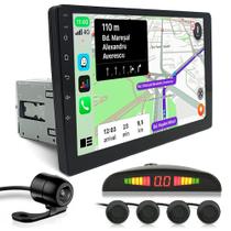 Kit Multimídia 1 Din 9 Polegadas + Câmera Ré + Sensor Ré Preto Lancer 2012 2013 2014 2015 Carplay