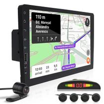 Kit Multimídia 1 Din 9 Polegadas + Câmera Ré + Sensor Ré Preto Onix 2017 2018 2019 2020 USB Bluetooth