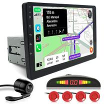 Kit Multimídia 1 Din 9 Polegadas + Câmera Ré + Sensor Ré Vermelho Celta 2000 2001 2002 2003 2004 2005 Android Auto