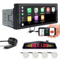 Kit Multimídia 1 Din + Câmera Ré + Sensor Ré Branco Pérola Chery QQ 2011 2012 2013 2014 2015 2016 USB Bluetooth