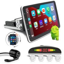 Kit Multimídia 10 Polegadas Rotativo + Câmera Ré + Sensor Ré Branco Crossfox 2016 2017 2018 2019 2020 Android Auto