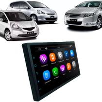 Kit Multimídia 7 Polegadas MP5/BT 2Din + Moldura Black Piano City Fit 2009 a 2014 AP534