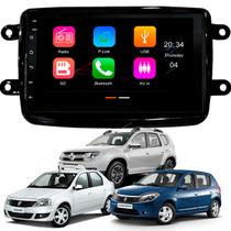 Kit Multimídia 7 Polegadas MP5/BT CarPlay Android + Moldura Duster Sandero Logan Black Piano