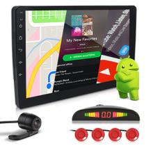 Kit Multimídia 9 Polegadas Android + Câmera Ré + Sensor Ré Vermelho Citroen C3 2010 2011 2012 2013 2014 2015 2016 2017 USB Bluetooth