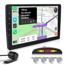 Kit Multimídia 9 Polegadas + Câmera Ré + Sensor Ré Prata Fiat Toro 2016 2017 2018 2019 2020 Android Auto Carplay