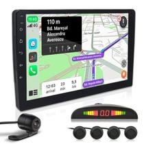 Kit Multimídia 9 Polegadas + Câmera Ré + Sensor Ré Preto Fiat Argo 2017 2018 2019 2020 Android Auto Carplay