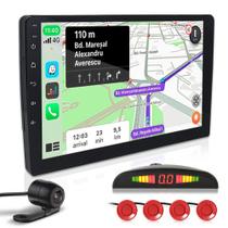 Kit Multimídia 9 Polegadas + Câmera Ré + Sensor Ré Vermelho Renault Duster 2017 2018 2019 2020 Android Auto Carplay