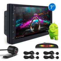 Kit Multimídia Android + Câmera Ré + Sensor Dianteiro Traseiro Preto Fosco Fiat UP 2014 2015 Bluetooth