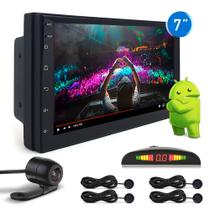 Kit Multimídia Android + Câmera Ré + Sensor Ré Preto Fiat UP 2014 2015 Bluetooth 7 Polegadas Espelhamento