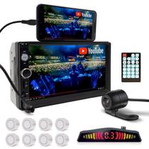 Kit Multimídia + Câmera Ré + Sensor Dianteiro Traseiro Branco Agile 2010 2011 2012 2013 2014 2015 2016 Bluetooth USB 7 Polegadas