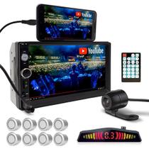 Kit Multimídia + Câmera Ré + Sensor Dianteiro Traseiro Prata Fiat Freemont 2010 2011 2012 2013 Bluetooth USB 7 Polegadas