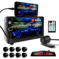 Kit Multimídia + Câmera Ré + Sensor Dianteiro Traseiro Preto Fiat Grand Siena 2012 2013 2014 2015 2016 Bluetooth USB 7 Polegadas - MP5