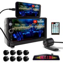 Kit Multimídia + Câmera Ré + Sensor Dianteiro Traseiro Preto Ford Focus 2000 2001 2002 2003 Bluetooth USB 7 Polegadas