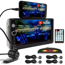 Kit Multimídia + Câmera Ré + Sensor Ré Cinza Grafite Fiat Mobi 2016 2017 2018 2019 2020 Bluetooth USB 7 Polegadas Touch Espelhamento