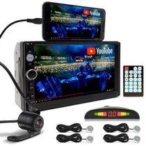 Kit Multimídia + Câmera Ré + Sensor Ré Prata Fiat 500 2013 2014 2015 2016 Bluetooth USB 7 Polegadas Touch Espelhamento