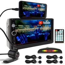 Kit Multimídia + Câmera Ré + Sensor Ré Preto Fosco Emborrachado Ford Ecosport 2003 2004 2005 2006 2007 Bluetooth USB 7 Polegadas Espelhamento