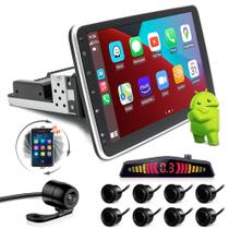 Kit Multimídia Rotate + Câmera Ré + Sensor 8 Pontos Preto Audi A1 2010 2011 2012 2013 Android Auto
