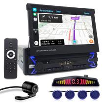 Kit Multimídia Tela Retrátil + Câmera Ré + Sensor Ré Azul Celta 2006 2007 2008 2009 2010 Android Auto