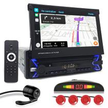 Kit Multimídia Tela Retrátil + Câmera Ré + Sensor Ré Vermelho SX4 2008 2009 2010 2011 2012 2013 Espelhamento