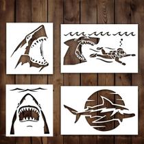 Kit Multipack de Stencils para Pintura com Tubarões e Animais do Oceano Kit Multipack de Stencils para Pintura com Tubarões e Animais do Oceano