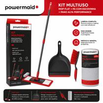 Kit Multiuso Completo Powermaid Mop Flat + Pá com Escovinha + Pano Alta Performance