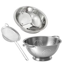 Kit Multiuso Escorredor de Arroz, Macarrão e Peneira Aço Inox Prime - Quality House