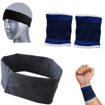 Kit Munhequeira Tensor Protetor De Punho Mão Pulso + Faixa Headband Anti Suor Testeira