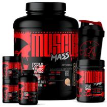 Kit Muscle Mass 1,8kg + BCAA + Creatina + Glutamina + Pré Treino Frutas Vermelhas + Coqueteleira - Espartanos