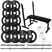 Kit Musculação 40Kg Anilhas com Barras de 40cm e 1,50m + Banco para Supino Kit Musculação 40Kg Anilhas com Barras de 40cm e 1,50m + Banco para Supino