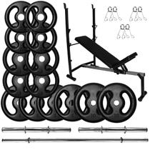Kit Musculação 60Kg Anilhas com Barras de 40cm e 1,50m + Banco Supino Ajustável Kit Musculação 60Kg Anilhas com Barras de 40cm e 1,50m + Banco Supino Ajustável