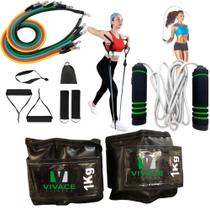 Kit Musculação Academia Caneleira/tornozeleira De Peso 1 Kg + Corda Pula + Kit Elástico Extensor - Zaya